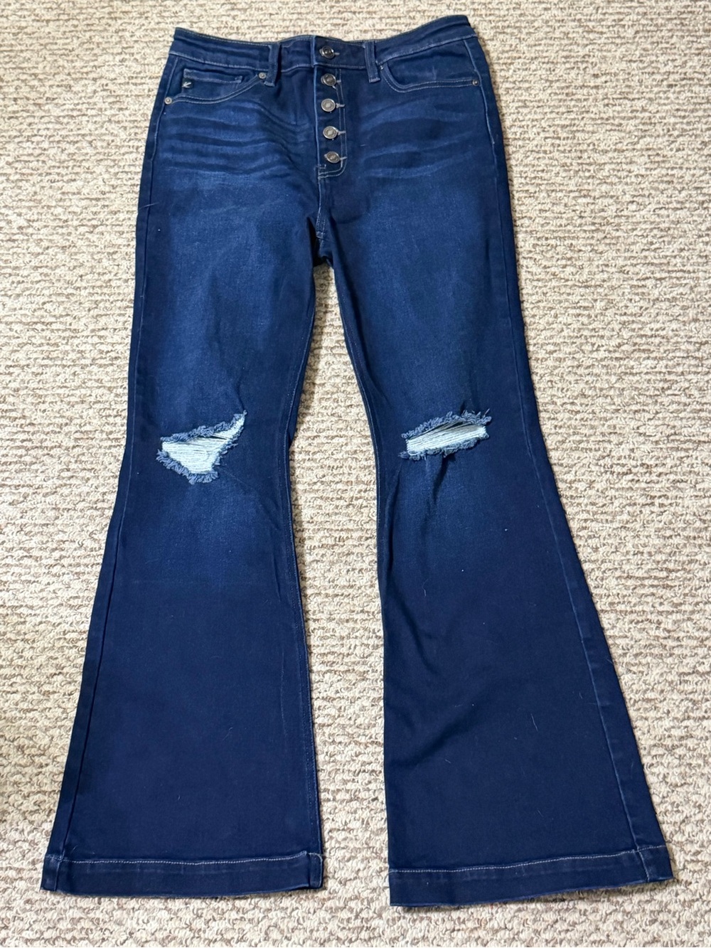 KANCAN High-Rise Dark Blue Button-Fly Flare Jeans-Trouser Flare-Size 13/30-EUC